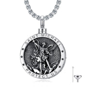 Saint Michael Urn Necklace  925 Sterling Silver Amulet Medal Jewelry for Men Women