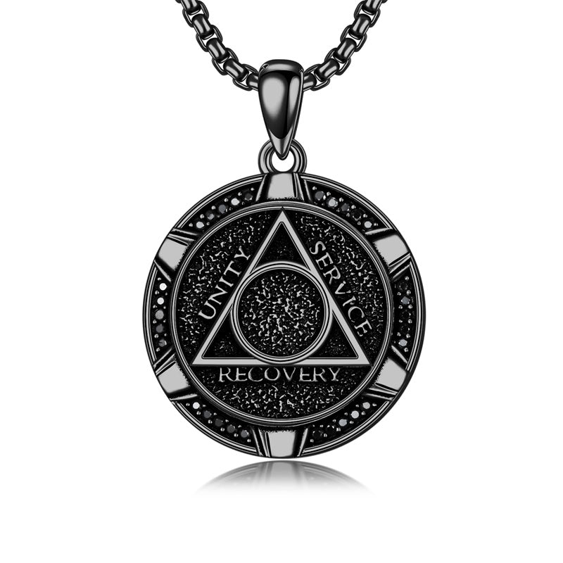 Sterling Silver AA Sobriety Alcoholics Anonymous  Pendant Necklace for Men