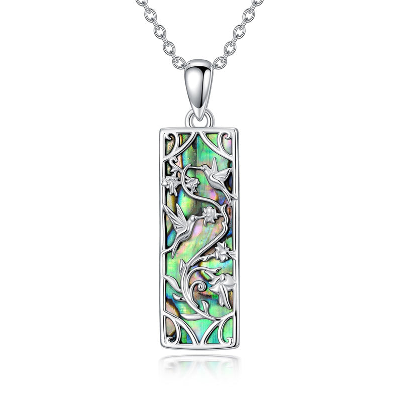 Sterling Silver Abalone Shell Bar Cardinal Bee Butterfly Hummingbird Dragonfly Phoenix Pendant Necklace for Women