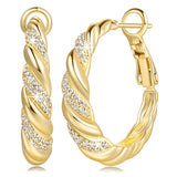 14K Gold Plated Cubic Zirconia Spiral Twisted Chunky Hoops Earring for Women