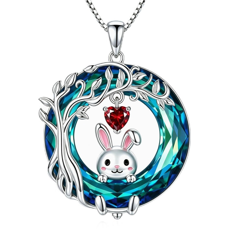 Sterling Silver Blue Crystal  Tree of Life Raccoon Bunny Cat Corgi  Pendant  Necklace  Anniversary Birthday Gifts