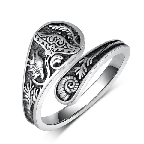 Sterling Silver Adjustable Dragon Moth Octopus Shark Stingray Sea Turtle Spoon Ring