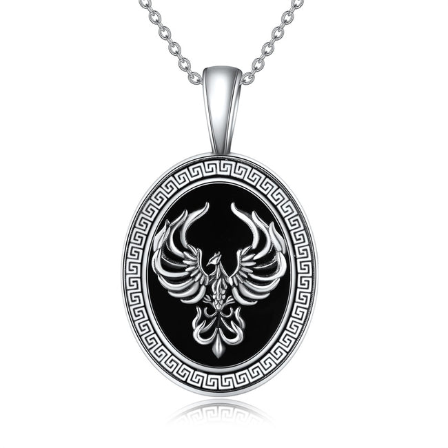 Phoenix Necklace for Women 925 Sterling Silver Black Onyx Phoenix Pendant Necklace Phoenix Jewelry Gifts for Her