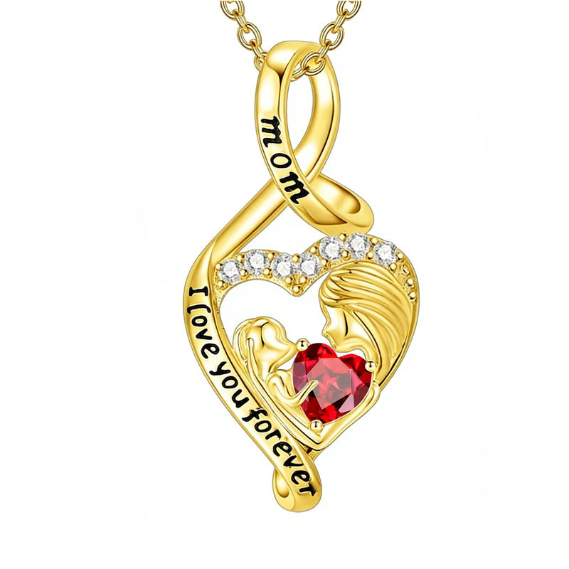 10K 14K 18K Yellow Gold 12 Months Birthstone  Infinity Mother Daughter Pendant Necklace