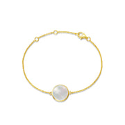 14K Solid Real Gold Mother of Pearl/Abalone/Turquoise/Black Onyx/Opal Coin Bracelet for Women Fine Jewelry Anniversary Birthday Gifts