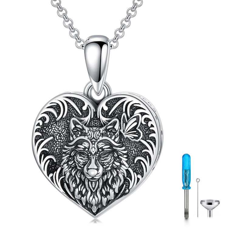 Sterling Silver Heart Rabbit Dog Cat Butterfly Dragonfly Hummingbird Wolf Urn Necklace for Ashes