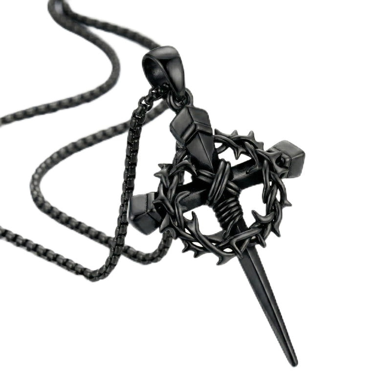 Crown of Thorns Religious Nail Cross Pendant Necklace