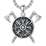 Sterling Silver Viking Compass Pendant Necklace for Men