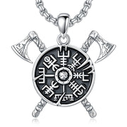 Sterling Silver Viking Compass Pendant Necklace for Men