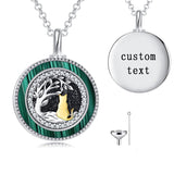 Sterling Silver Personalized Engraved Blue Opal Malachite Turquoise Cat Urn Necklace for Ashes