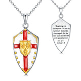 Shield Necklace S925 Sterling Silver Knights Templar Cross Joshua 1:9 Men's Verse Bible Armor of God Necklace Gift