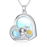 Moonstone Necklace for Women 925 Sterling Silver Heart Necklace Highland Cow Pendant Necklace Cute Animal Necklace Jewelry Gifts for Women Girls
