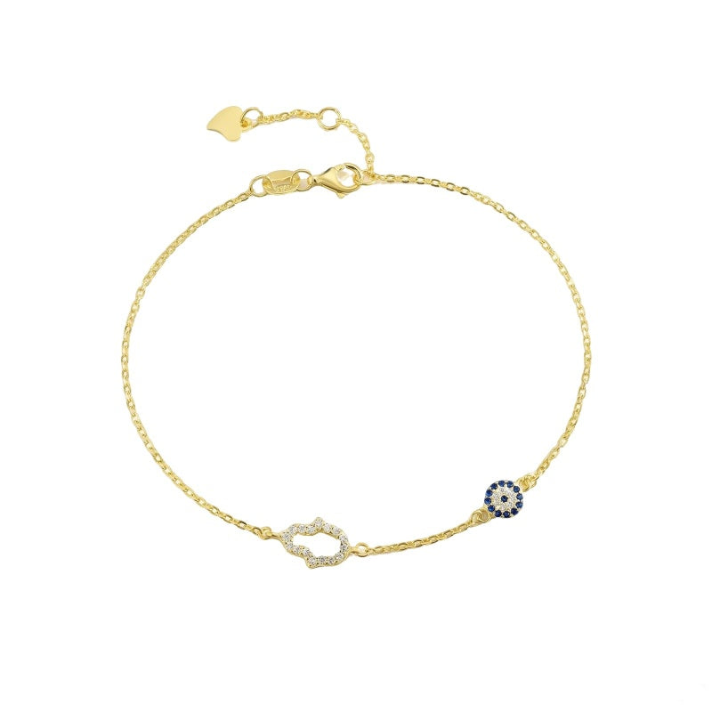 14K Gold Plated  Cubic Zircon Evil Eye Hamsa Hand Bracelets for Women