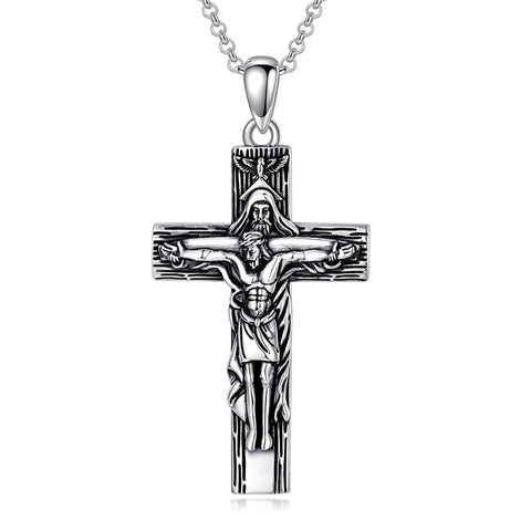Sterling Silver Aztec Lion Cross Pendant Necklace