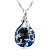 925 Sterling Silver Obsidian Blue Ocean Necklace Teen Girl Necklaces for Women Mother Lover Girlfriend Daughter Sister