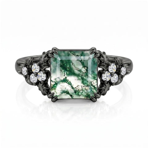 Sterling Silver 10K 14K 18K Gold 1-4CT Moss Agate Engagement Ring Promise Ring
