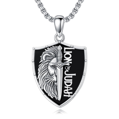 Sterling Silver Faith Bible Lion Pendant Necklace for Men