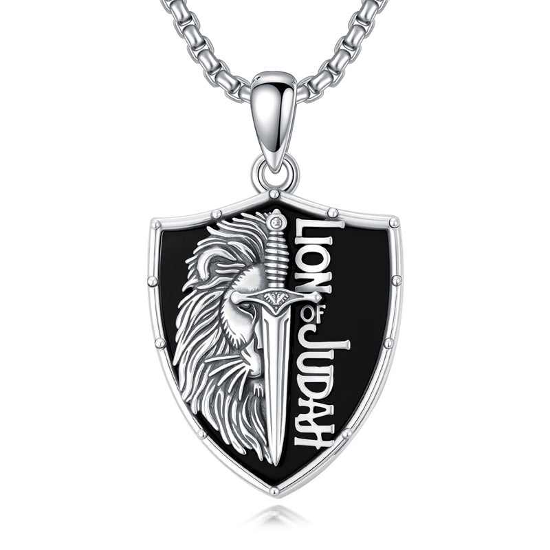 Sterling Silver Faith Bible Lion Pendant Necklace for Men