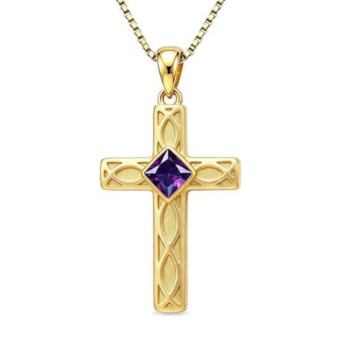 14K Gold Plated Birthstone Cross Pendant Necklace for Women  Anniversary Christmas Birthday Gift