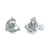 Celtic Moon Stud Earrings 925 Sterling Silver Crescent Earrings Celtic Knot Triangle Vintage Stud Earrings for Women