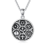 Coexist Harmony Pendant Necklace 925 Sterling Silver Multi Religious Spiritual Necklace for Women Protection Amulet Jewelry
