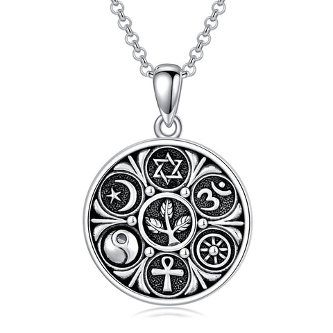 Coexist Harmony Pendant Necklace 925 Sterling Silver Multi Religious Spiritual Necklace for Women Protection Amulet Jewelry