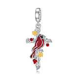 Sterling Silver Red Cardinal Bird Charm Beads