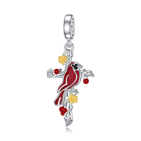 Sterling Silver Red Cardinal Bird Charm Beads