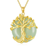 14k Gold Plated Sterling Silver Round Jade Tree of Life Necklace Good Fortune Jewelry for Women