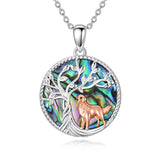 Sterling Silver Abalone Shell Tree of Life Lion Wolf Cat Dog Pendant Necklace