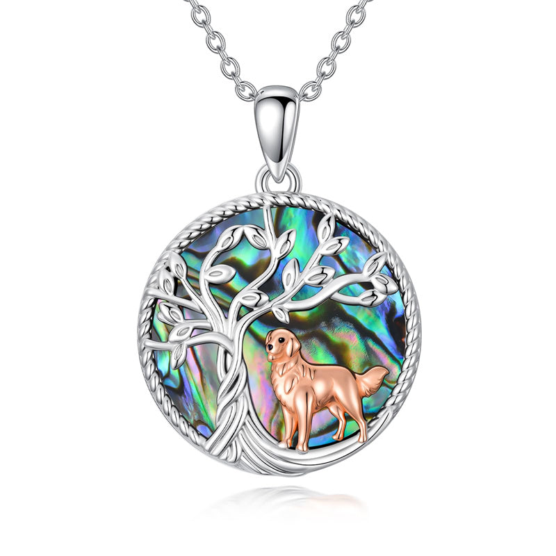 Sterling Silver Abalone Shell Tree of Life Lion Wolf Cat Dog Pendant Necklace