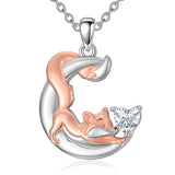 Sterling Silver 12 Month Birthstone Fox Pendant Necklace for Women