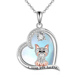 Sterling Silver  Heart Moonstone Yorkie Dog Pendant Engraved I Love You Forever