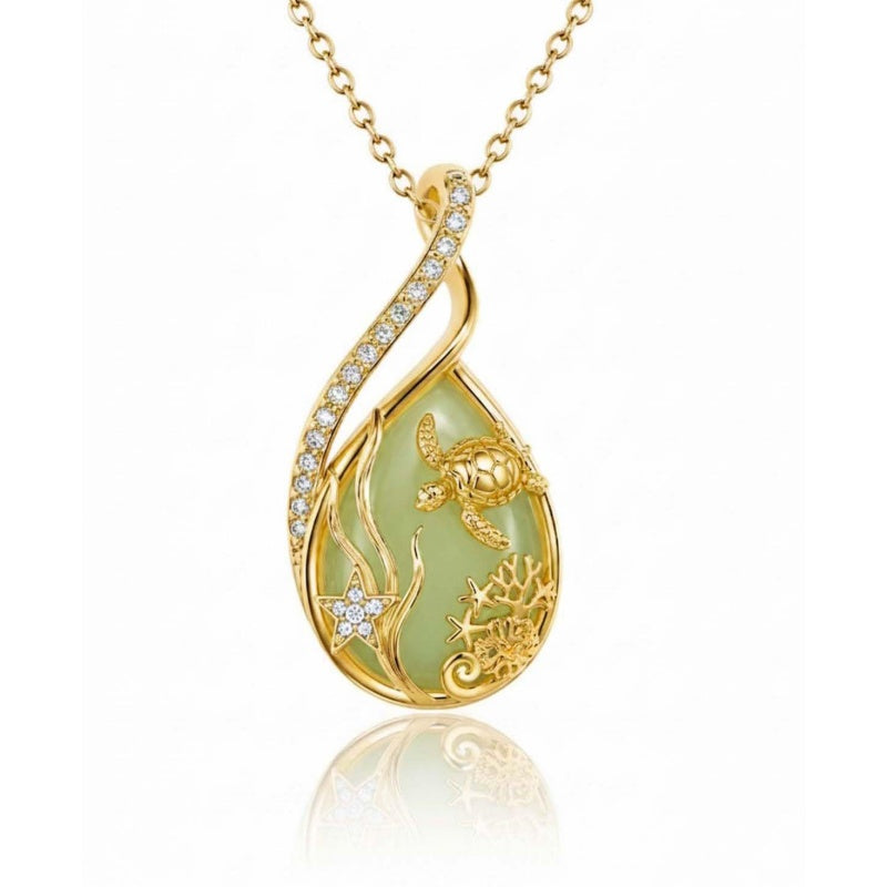 14K Gold Plated Jade Hummingbird Butterfly Dragonfly Turtle Animal Pendant Necklace
