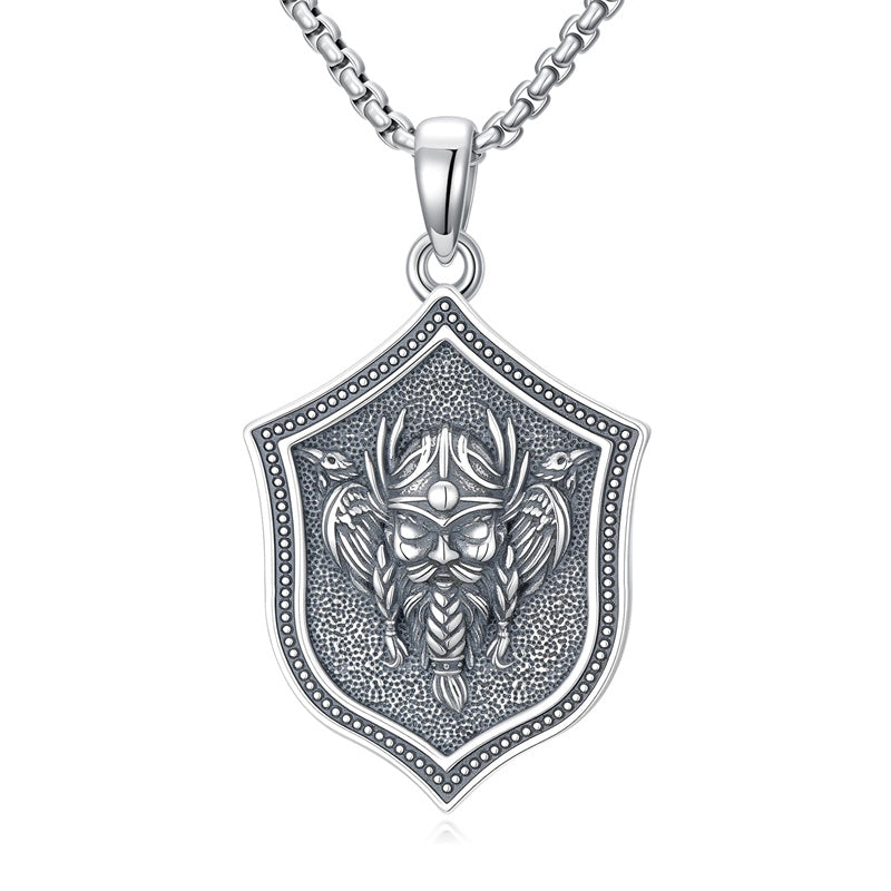 Sterling Silver Viking Raven Bear Odin Wolf Pendant Necklace for Men
