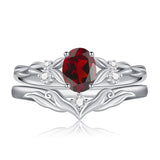 Sterling Silver 10K 14K 18K Gold  Oval Cut Unique Vine Gemstone Wedding Ring Set