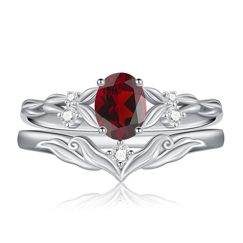 Sterling Silver 10K 14K 18K Gold  Oval Cut Unique Vine Gemstone Wedding Ring Set