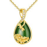 14K Gold Plated Natural Jade Hummingbird Cat Dragonfly Butterfly Bee Pendant Necklace for Women