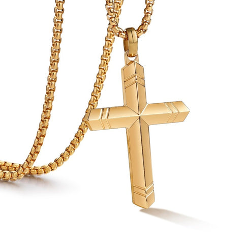 14K Gold Plated Cross Necklace for Men with Adjustable Chain Jewelry Gift for Him