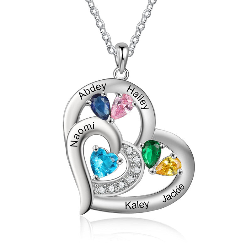 Sterling Silver Personalized Name Birthstone Mothers Necklace for Women