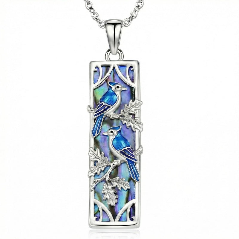 Sterling Silver Abalone Shell Bar Cardinal Bee Butterfly Hummingbird Dragonfly Phoenix Pendant Necklace for Women