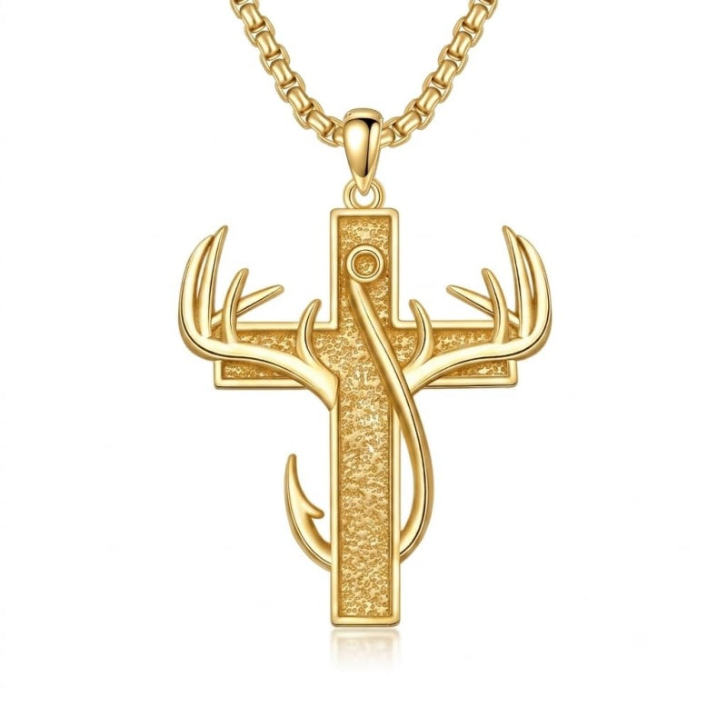 14K Gold Plated Cross Pendant Necklace for Men Religious Jewelry Christian Gift