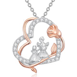 Sterling Silver Mother Daughter Pendant Necklace Engraved with Love You
