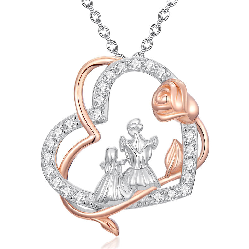 Sterling Silver Mother Daughter Pendant Necklace Engraved with Love You