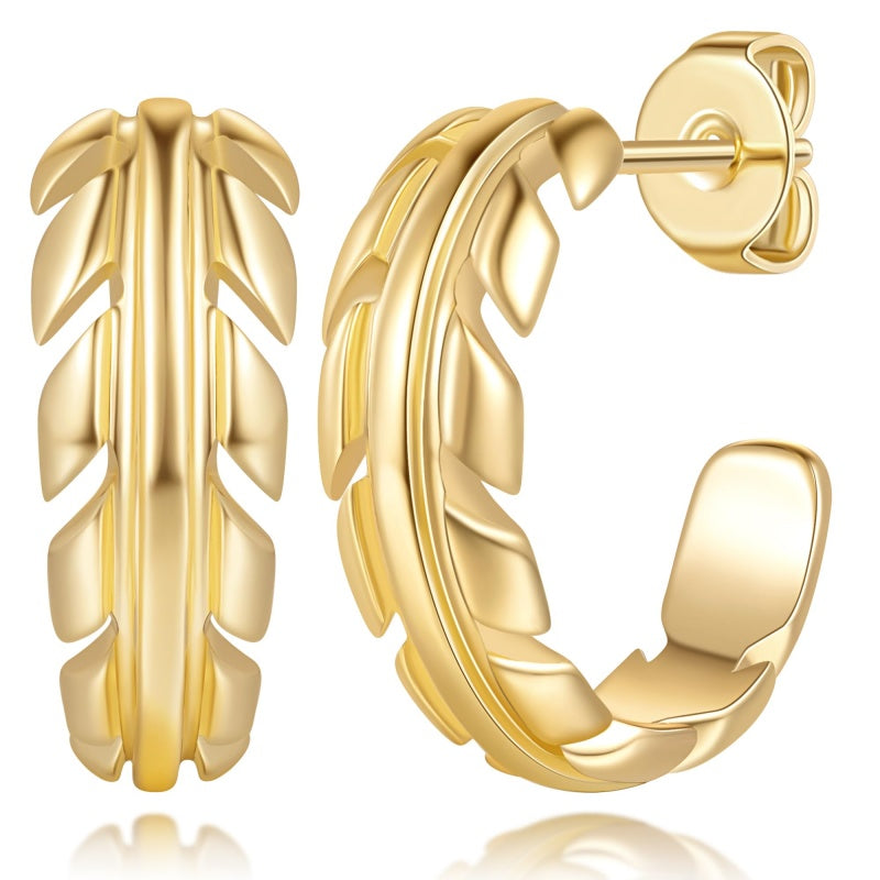 14K Gold Plated Natural Leaves Stud Earrings  for Women