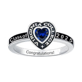 Sterling Silver Heart Personalized Birthstone Engraved Class 2025 Ring for Women