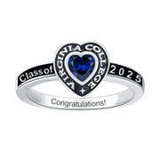 Sterling Silver Heart Personalized Birthstone Engraved Class 2025 Ring for Women