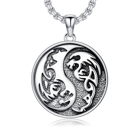 Sterling Silver Yin Yang Wolf Dragon Scorpion Tiger Wolf Phoenix Pendant Necklace