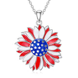 American Flag Necklace 925 Sterling Silver Sunflower Flag Pendant Necklace US Flag Patriotic Necklace Jewelry Independence Day Gifts for Women Teens