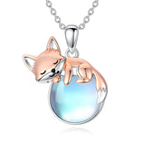 Sterling Silver Moonstone Fox Dolphin Axolotl Teddy Bear Hippo Raccoon Pendant Necklace for Women